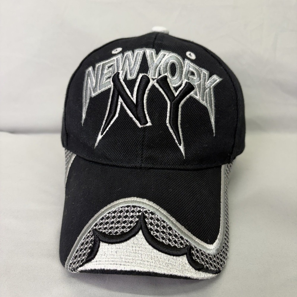 iCap Baseball Hat New York Y2K Unisex OSFM Black Silver Embroidered Cap